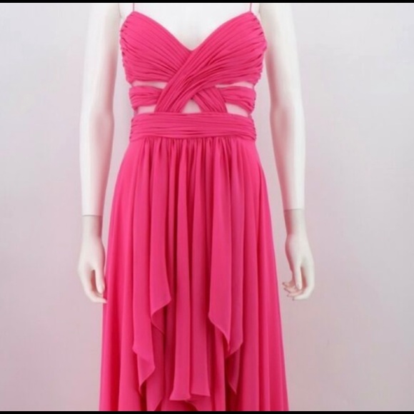 Caché Pink High Low Chiffon Gown w/ Cutouts Sz 2 - Picture 2 of 8